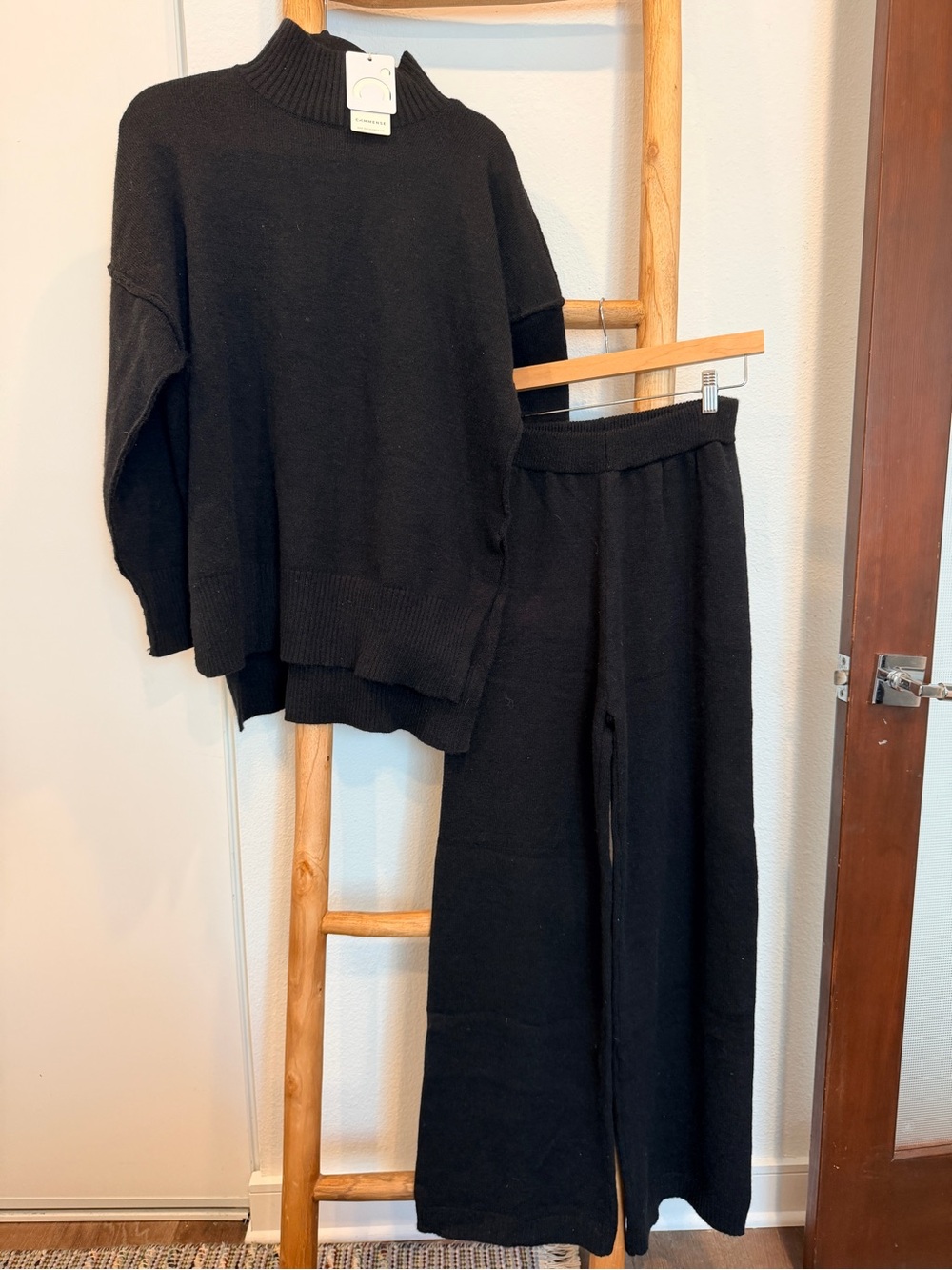 Commense Black Cowl Neck Sweater Set
